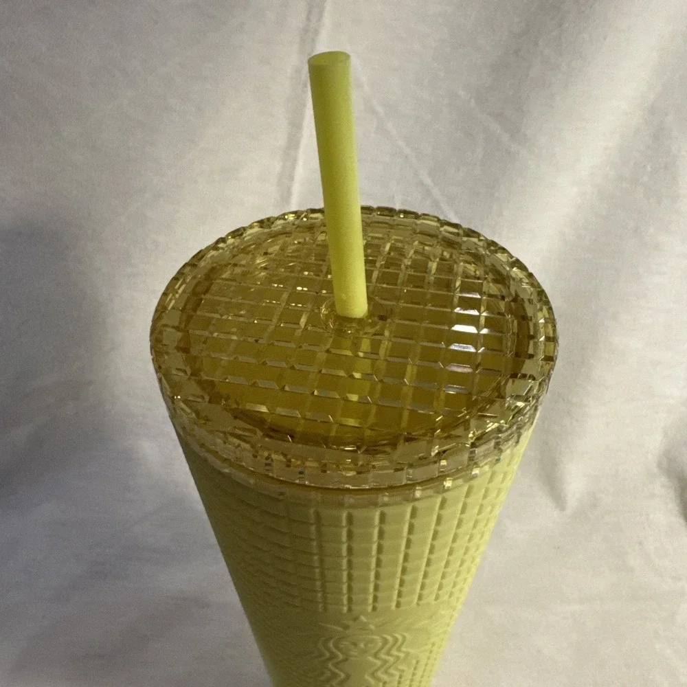 NEW Starbucks Venti  Tumbler Meadow Yellow 24oz Soft Touch Square Grid Cold Cup